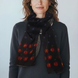 Elegant Black Scarf with VIBRANT CHERRIES
